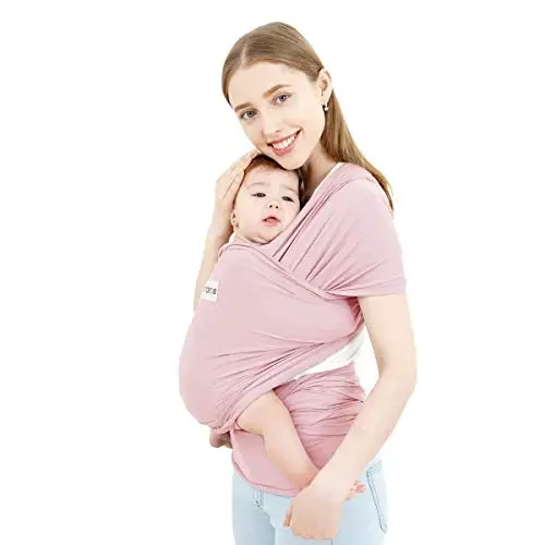 Acrabros Baby Wrap Carrier, Hands Free Baby Carrier Sling, Lightweight, Breathable, Softness, Perfect for Newborn Infants and Babies Shower Gift, Pink - ACRABROS