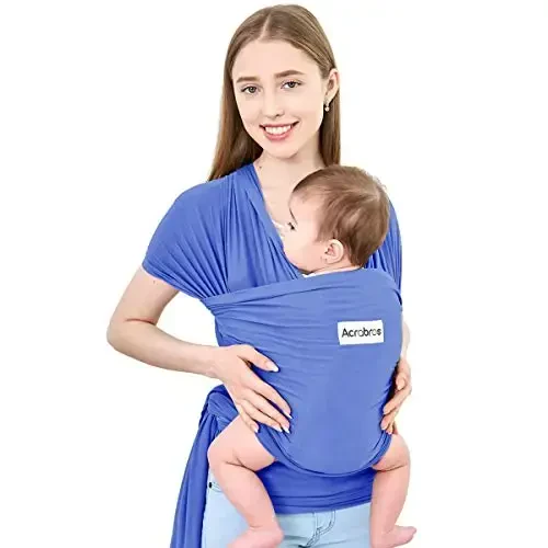 Acrabros Baby Wrap Carrier, Qo'lsiz Baby Carrier Sling, Yengil, Nafas oladigan, Yumshoqlik, Yangi tug'ilgan chaqaloqlar va chaqaloqlar uchun dush sovg'asi uchun ideal, Binafsha - 1