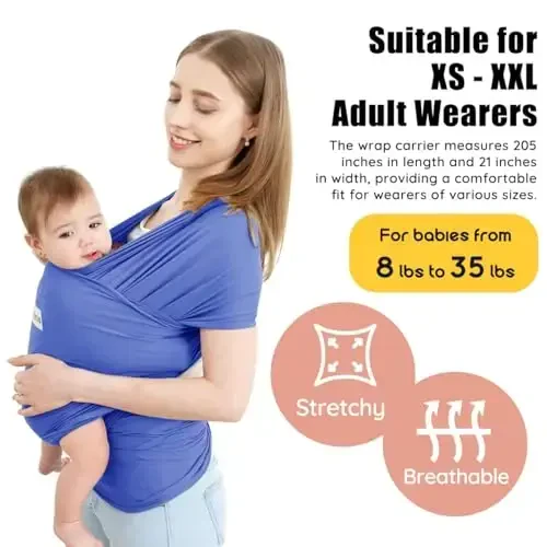 Acrabros Baby Wrap Carrier, Qo'lsiz Baby Carrier Sling, Yengil, Nafas oladigan, Yumshoqlik, Yangi tug'ilgan chaqaloqlar va chaqaloqlar uchun dush sovg'asi uchun ideal, Binafsha - 2
