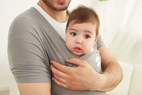 Acrabros Baby Wrap Carrier, Qo'lsiz chaqaloq tashuvchi sling, Yengil, Nafas oladigan, Yumshoqlik, Yangi tug'ilgan chaqaloqlar va chaqaloqlar uchun ideal dush sovg'asi, Kulrang - 6
