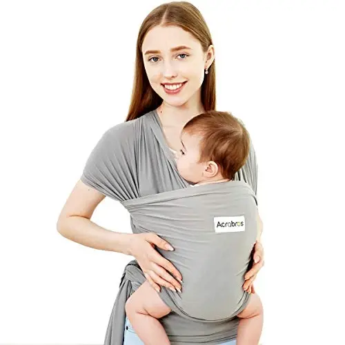 Acrabros Baby Wrap Carrier, Qo'lsiz chaqaloq tashuvchi sling, Yengil, Nafas oladigan, Yumshoqlik, Yangi tug'ilgan chaqaloqlar va chaqaloqlar uchun ideal dush sovg'asi, Kulrang - ACRABROS