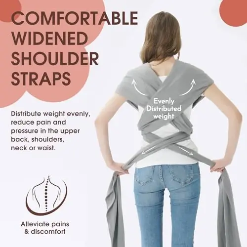 Acrabros Baby Wrap Carrier, Qo'lsiz chaqaloq tashuvchi sling, Yengil, Nafas oladigan, Yumshoqlik, Yangi tug'ilgan chaqaloqlar va chaqaloqlar uchun ideal dush sovg'asi, Kulrang - 3