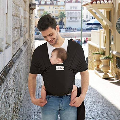 Acrabros Baby Wrap Carrier,Hands Free Baby Carrier Sling,Lightweight,Breathable,Softness,Perfect for Newborn Infants and Babies Shower Gift,Black - 38