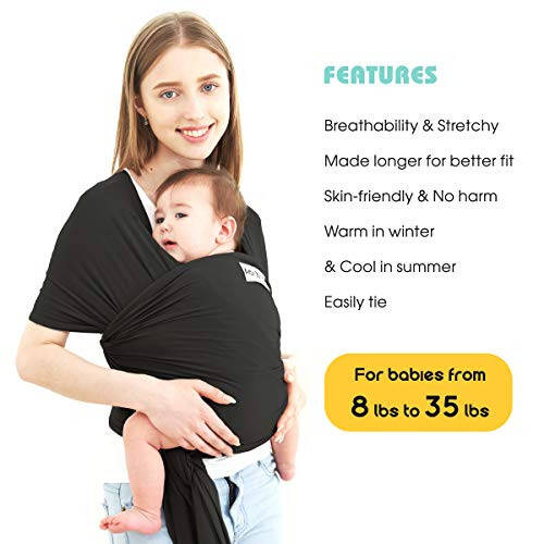 Acrabros Baby Wrap Carrier,Hands Free Baby Carrier Sling,Lightweight,Breathable,Softness,Perfect for Newborn Infants and Babies Shower Gift,Black - 16