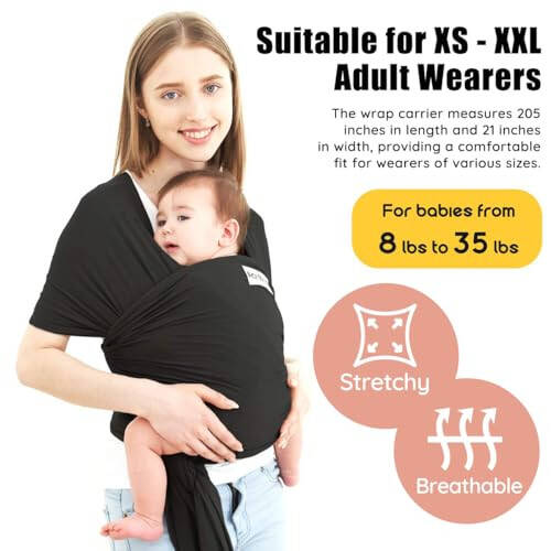 Acrabros Baby Wrap Carrier,Hands Free Baby Carrier Sling,Lightweight,Breathable,Softness,Perfect for Newborn Infants and Babies Shower Gift,Black - 7