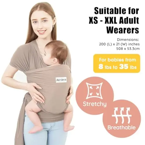 Acrabros Baby Wrap Carrier,Hands Free Baby Carrier Sling,Lightweight,Breathable,Softness,Perfect for Newborn Infants and Babies Shower Gift,Dark Cappuccino - 2