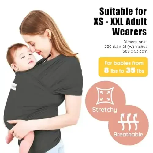 Acrabros Baby Wrap Carrier,Hands Free Baby Carrier Sling,Lightweight,Breathable,Softness,Perfect for Newborn Infants and Babies Shower Gift,Dark Grey - 2