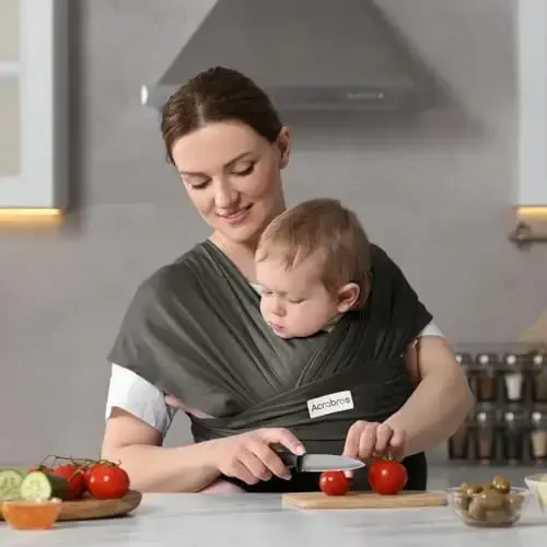 Acrabros Baby Wrap Carrier,Hands Free Baby Carrier Sling,Lightweight,Breathable,Softness,Perfect for Newborn Infants and Babies Shower Gift,Dark Grey - 4