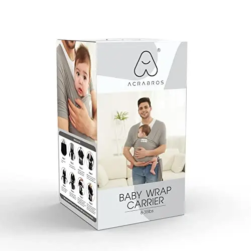 Acrabros Baby Wrap Carrier,Hands Free Baby Carrier Sling,Lightweight,Breathable,Softness,Perfect for Newborn Infants and Babies Shower Gift,Grey - 4