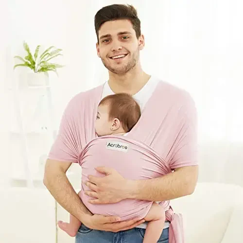 Acrabros Baby Wrap Carrier,Hands Free Baby Carrier Sling,Lightweight,Breathable,Softness,Perfect for Newborn Infants and Babies Shower Gift,Pink - 4