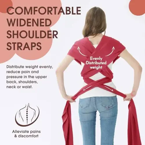 Acrabros Baby Wrap Carrier,Hands Free Baby Carrier Sling,Lightweight,Breathable,Softness,Perfect for Newborn Infants and Babies Shower Gift,Royal Red - 3