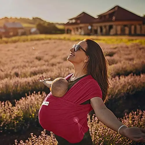 Acrabros Baby Wrap Carrier,Hands Free Baby Carrier Sling,Lightweight,Breathable,Softness,Perfect for Newborn Infants and Babies Shower Gift,Royal Red - 5