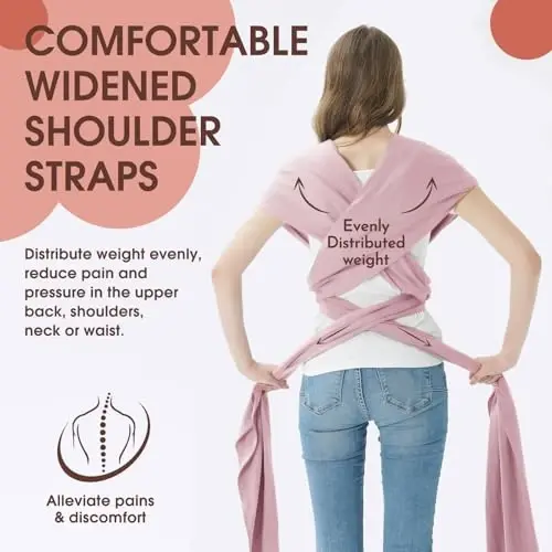 Acrabros Baby Wrap Carrier,Hands Free Baby Carrier Sling,Lightweight,Breathable,Softness,Perfect for Newborn Infants and Babies Shower Gift,Pink - 3