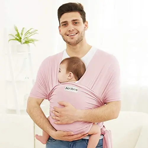 Acrabros Baby Wrap Carrier,Hands Free Baby Carrier Sling,Lightweight,Breathable,Softness,Perfect for Newborn Infants and Babies Shower Gift,Pink - 4