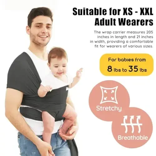 Acrabros Baby Wrap Carrier,Hands Free Baby Carrier Sling,Lightweight,Breathable,Softness,Perfect for Newborn Infants and Babies Shower Gift,Charcoal Grey - ACRABROS (1)