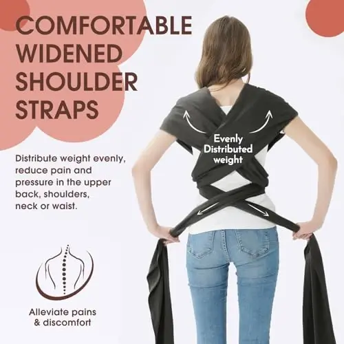 Acrabros Baby Wrap Carrier,Hands Free Baby Carrier Sling,Lightweight,Breathable,Softness,Perfect for Newborn Infants and Babies Shower Gift,Dark Grey - 3