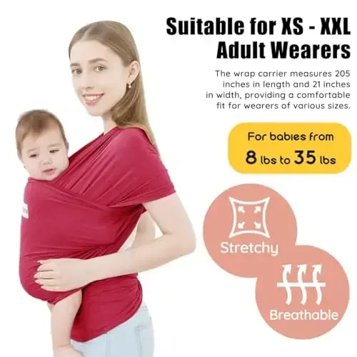 Acrabros Baby Wrap Carrier,Hands Free Baby Carrier Sling,Lightweight,Breathable,Softness,Perfect for Newborn Infants and Babies Shower Gift,Royal Red - ACRABROS (1)