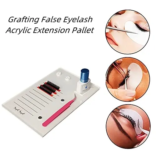 Acrylic Eyelash Grafting Pallet, Lash Tile holder, Bigger Size Glue Cups Eyelash Extensions Storage Gasket Pads with Magnetic Suction for 2 Tweezers (White-7.87x5.12in) - 3