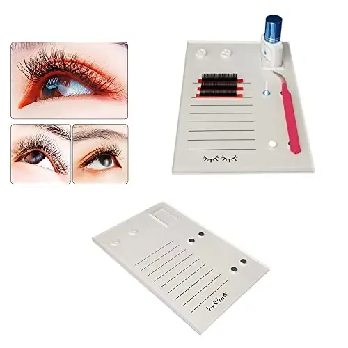 Acrylic Eyelash Grafting Pallet, Lash Tile holder, Bigger Size Glue Cups Eyelash Extensions Storage Gasket Pads with Magnetic Suction for 2 Tweezers (White-7.87x5.12in) - 4
