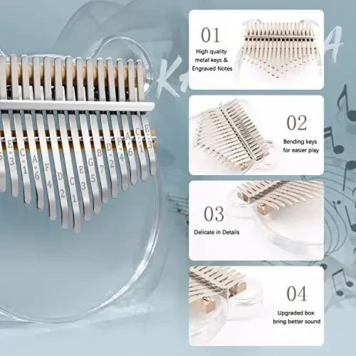 Acrylic Kalimba Thumb Piano, YUNDIE Portable 17 Keys Mbira Crystal Finger Piano, Musical Instruments Birthday Gift for Kid Adult Beginners Professional(Clear) (17 Keys) - MODAZONE (1)