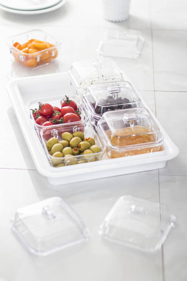 Acrylic White 6-Piece Breakfast Set with Lids & Storage Container (Not Glass) - 6