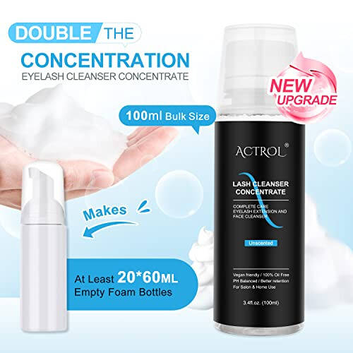 ACTROL Eyelash Cleanser Concentrate 100ml Unscented Professional Lash Shampoo Foaming Cleanser Wash for Extensions Lashes with Salon Home Care-Makes 20 Bottles - 3