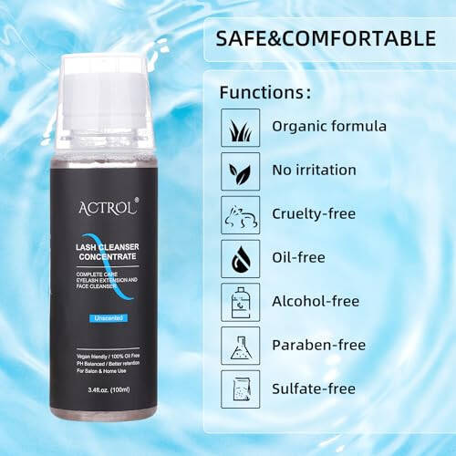 ACTROL Eyelash Cleanser Concentrate 100ml Unscented Professional Lash Shampoo Foaming Cleanser Wash for Extensions Lashes with Salon Home Care-Makes 20 Bottles - 4