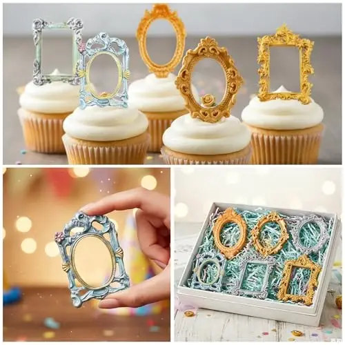 Acvcatto Silicone Frame Chocolate Molds, Vintage Ornate Picture Frame Fondant Molds, for Resin Casting Crafts Cake Decoration Set of 4 - 4