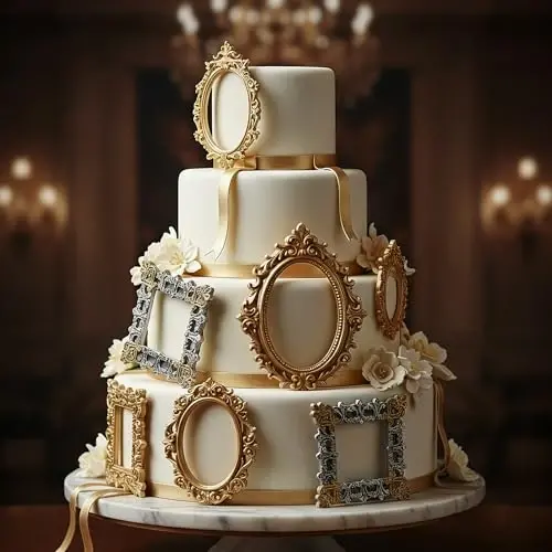 Acvcatto Silicone Picture Frame Molds, Vintage Ornate Baroque Fondant Molds, for Resin Casting and Chocolate Cake Decoration Set of 4 - 5