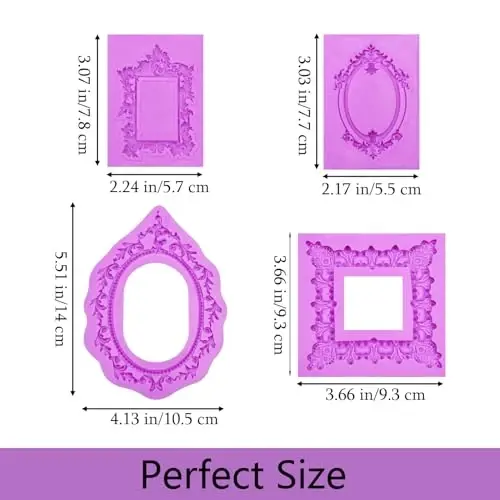 Acvcatto Silicone Picture Frame Molds, Vintage Ornate Baroque Fondant Molds, for Resin Casting and Chocolate Cake Decoration Set of 4 - ACVCATTO (1)