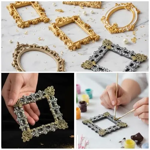 Acvcatto Silikon Rasm Frame Qoliplari, Vintage Ornate Baroque Fondant Qoliplari, Qatron quyish va shokoladli tortlarni bezash uchun 4 ta to'plam - 4