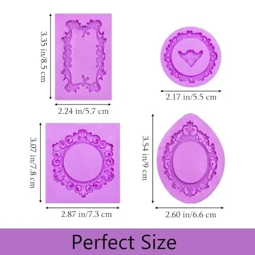 Acvcatto Vintage Baroque Frame Silicone Molds, 4-Piece Photo Frame Fondant Mold for Cupcake Topper Chocolate Candy Polymer Clay Gum Paste Resin Crafts, DIY Jewelry Making - ACVCATTO (1)