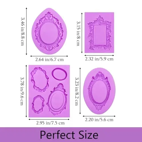 Acvcatto Vintage Frame Silicone Molds, Ornate Baroque Picture Frame Fondant Molds, for Resin Casting Cake Decorating Cupcake Topper Chocolate Candy Polymer Clay Gum Paste Set of 4 - 2