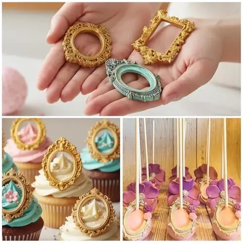 Acvcatto Vintage Frame Silicone Molds, Ornate Baroque Picture Frame Fondant Molds, for Resin Casting Cake Decorating Cupcake Topper Chocolate Candy Polymer Clay Gum Paste Set of 4 - 4