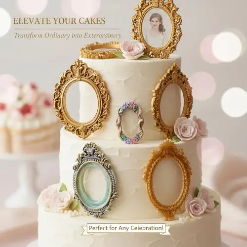 Acvcatto Vintage Frame Silicone Molds, Ornate Baroque Picture Frame Fondant Molds, for Resin Casting Cake Decorating Cupcake Topper Chocolate Candy Polymer Clay Gum Paste Set of 4 - 5