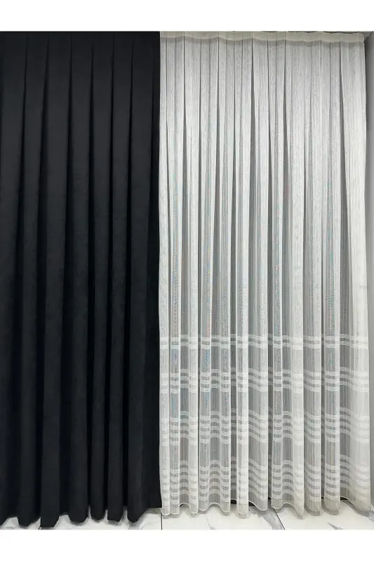 Ada Fonluk Siyah Tek Kanat 1/3 Sık Pile-Siyah - 5