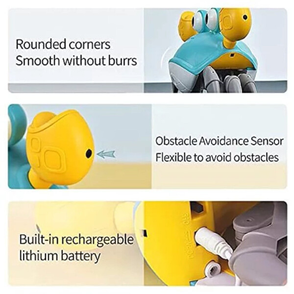 Adakot Moviy Oʻrmalovchi Qisqichbaqa Bolalar Oʻyinchogʻi. Sensorli, yuradi, musiqa, yorugʻlik. Oʻrmalash, interfaol oʻrganish, rivojlanish uchun. Kichkintoylar, 12-18 oylik bolalar uchun sovgʻa. - 6