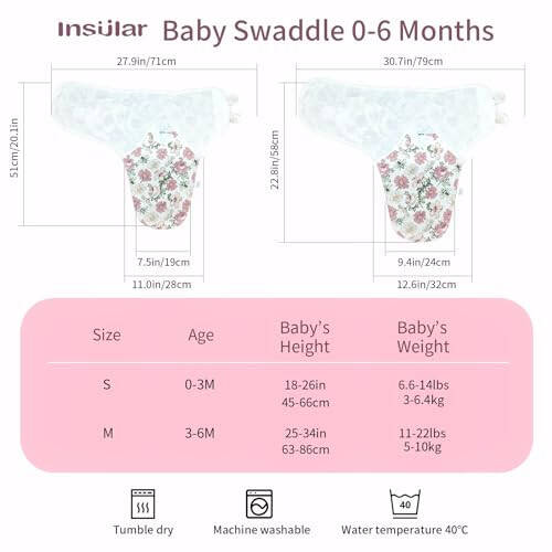 insular Baby Swaddle Wrap, Swaddle Blanket for Newborn and Infant, Adjustable Velcro Swaddling Set for Boy and Girl, Soft Cotton Baby Sleep Sack 3 Pack, Floral, Small(0-3 Month) - 2
