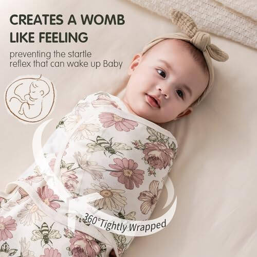 insular Baby Swaddle Wrap, Swaddle Blanket for Newborn and Infant, Adjustable Velcro Swaddling Set for Boy and Girl, Soft Cotton Baby Sleep Sack 3 Pack, Floral, Small(0-3 Month) - 5