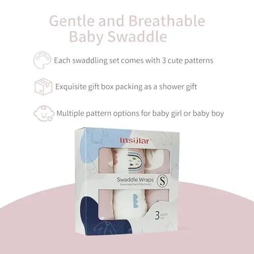 insular Baby Swaddle Wrap, Swaddle Blanket for Newborn and Infant, Adjustable Swaddling Set for Boy and Girl, Soft Cotton Baby Sleep Sack 3 Pack, Pink Swan, Small(0-3 Month) - 3