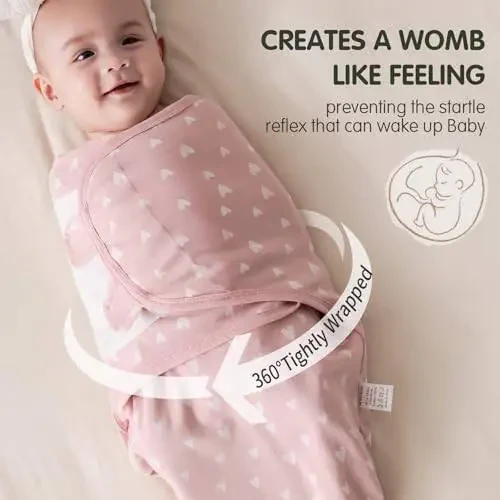 insular Baby Swaddle Sacks, Swaddle Blanket for Newborn and Infant, Adjustable Velcro Set for Boy and Girl, Soft Cotton Baby Sleep Sack 3 Pack (Pink Swan, Small(0-3M)) - 1