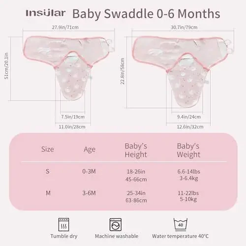 insular Baby Swaddle Sacks, Swaddle Blanket for Newborn and Infant, Adjustable Velcro Set for Boy and Girl, Soft Cotton Baby Sleep Sack 3 Pack (Pink Swan, Small(0-3M)) - 6