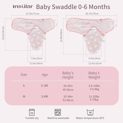 insular Baby Swaddle Sacks, Swaddle Blanket for Newborn and Infant, Adjustable Velcro Set for Boy and Girl, Soft Cotton Baby Sleep Sack 3 Pack (Pink Swan, Small(0-3M)) - 6
