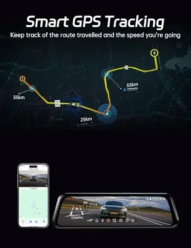 Pelsee P10 Plus 4K Rear View Mirror Camera with ADAS and BSD, 5.8GHz WiFi Mirror Dash Cam Front and Rear, Backup Camera for Car, GPS, 64GB Card Included, WDR Night Vision, Voice Control, 10” Display - 5