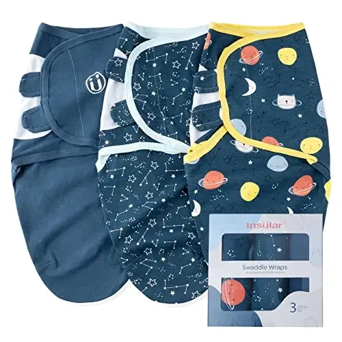 insular Baby Swaddle Sacks, Swaddle Blanket for Newborn and Infant, Adjustable Velcro Set for Boy and Girl, Soft Cotton Baby Sleep Sack 3 Pack (Space, Medium(3-6M)) - 2