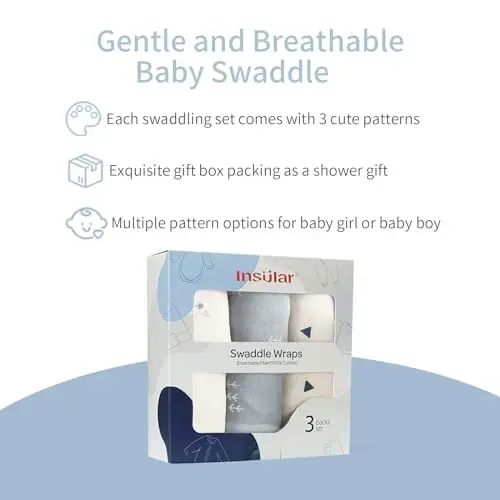 insular Baby Swaddle Wrap, Swaddle Blanket for Newborn and Infant, Adjustable Velcro Swaddling Set for Boy and Girl, Soft Cotton Baby Sleep Sack 3 Pack, Snail&Hedgehog, Medium(3-6 Month) - 3
