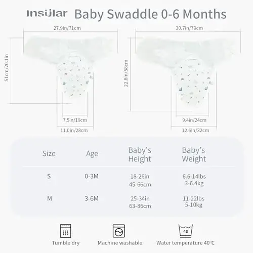 insular Baby Swaddle Wrap, Swaddle Blanket for Newborn and Infant, Adjustable Velcro Swaddling Set for Boy and Girl, Soft Cotton Baby Sleep Sack 3 Pack, Snail&Hedgehog, Medium(3-6M) - 4