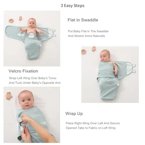 insular Baby Swaddle Wrap, Swaddle Blanket for Newborn and Infant, Adjustable Velcro Swaddling Set for Boy and Girl, Soft Cotton Baby Sleep Sack 3 Pack, Snail&Hedgehog, Medium(3-6M) - 5
