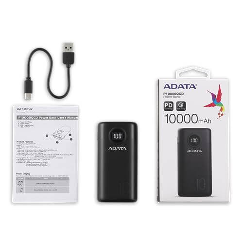 ADATA P10000QCD 10000mAh Qualcomm QC 3.0 / USB PD 3.0 Ikki USB-A (18W) & USB-C Tez Zaryadlash (18W) Power Bank Ko'chma Zaryadlovchi Qurilma (AP10000QCD-DGT-CBK) - 6