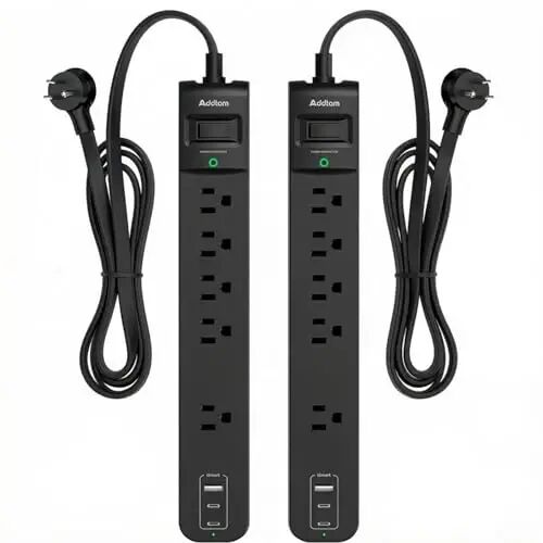 Addtam 2 Pack Power Strip Surge Protector – 5 Wide Spaced Outlets 3 USB | 2 USB-C Charging Ports, 1875W/15A, 6ft Extension Cord, Flat Plug, Overload Surge Protection, Wall Mount for Home, Office Dorm - ADDTAM